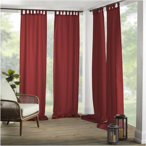 Home Fashions Matine Weatherproof Tab-Top Indoor/Outdoor Solid Color Curtain Panel for Porch, Pergola, Patio, Deck, 52W x 84L, Red