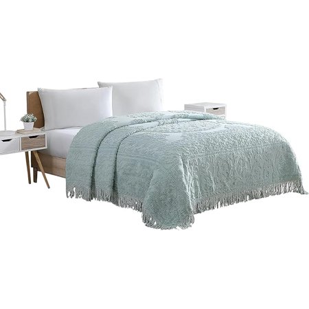 Home Fashions Medallion Chenille Bedspread, Queen, White