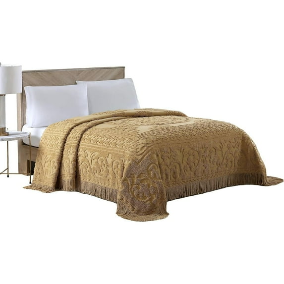 Home Fashions Medallion Chenille Bedspread, Queen, Yellow