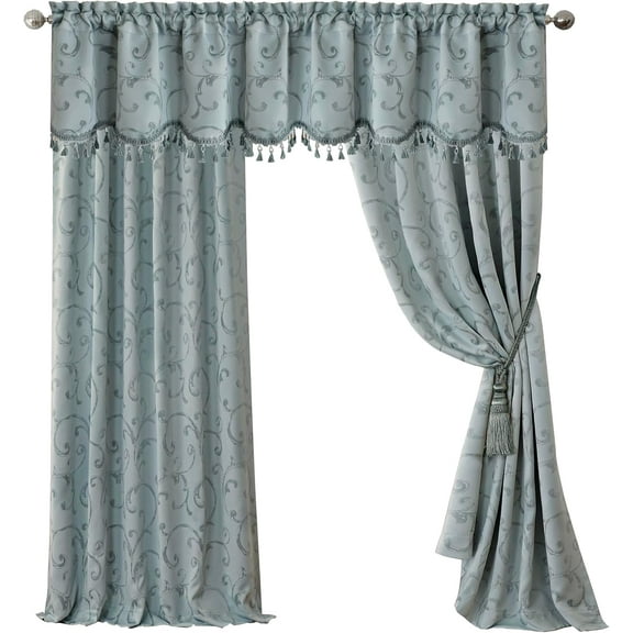 Home Fashions Mia Jacquard Scroll Blackout Window Curtain, 52" x 84" (1 Panel), Blue
