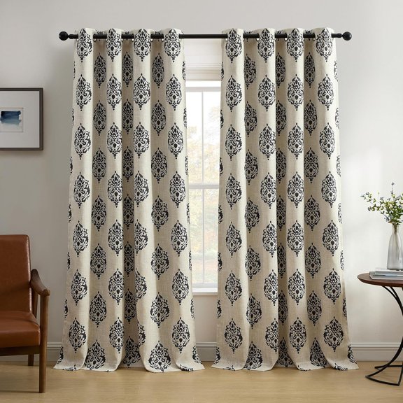 Home Fashions Navara Medallion Room-Darkening Window Curtain, Single Panel, 52" x 95" (1 Panel), Black