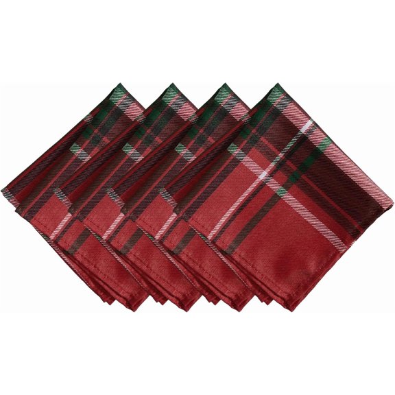 Home Fashions Pocono Plaid Red/Green Holiday/Christmas Cloth Napkins, Set of 4, 17"x17"