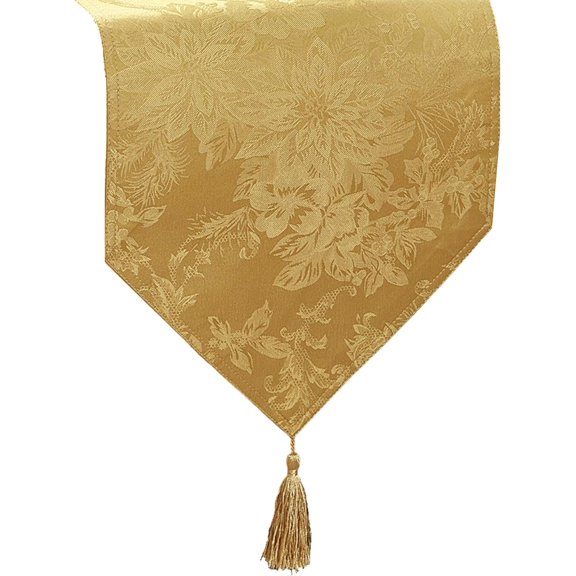 Home Fashions Poinsettia Elegance Jacquard Holiday Table Runner, 13" x 70", Gold