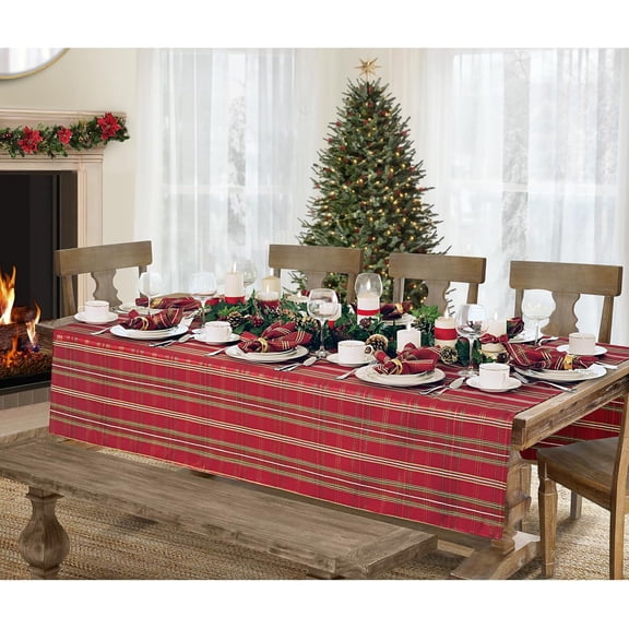 Home Fashions Shimmering Plaid Holiday Fabric Tablecloth