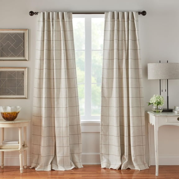 Home Fashions Brighton Windowpane Plaid Blackout Window Curtain Living Room and Bedroom Drape with Rod Pocket Tabs 52 x 84 Linen 1 Panel