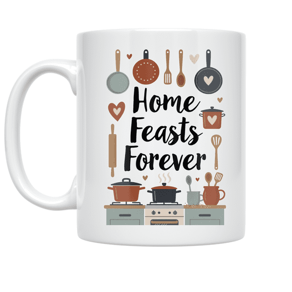 Home Feasts Forever Comfort Food Design - Kitchen Enthusiast - 11 oz Ceramic Coffee Mug