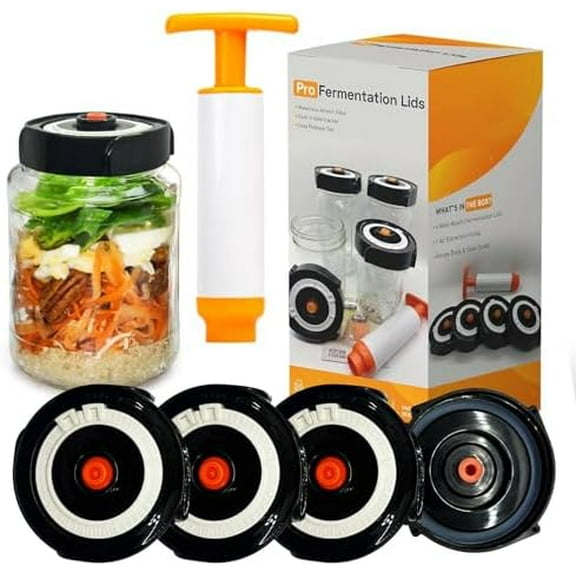 Home Fermentation Kit With 4 Wide Mouth Fermenting Lids With Airlocks, Oxygen Extraction Pump, Ideal For Sauerkraut, Kimchi, Pickles & Fermented Vegetable$$Home Decor, Kitchen, & Other