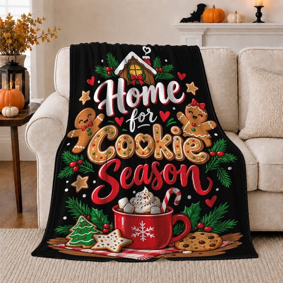 Home, Festive Holiday Scene, Warm Flannel Blanket for Cabin and Lodge with Detailed Artwork with Rich Color Accents, Art Lovers Christmas Gift, Festive Home Decor