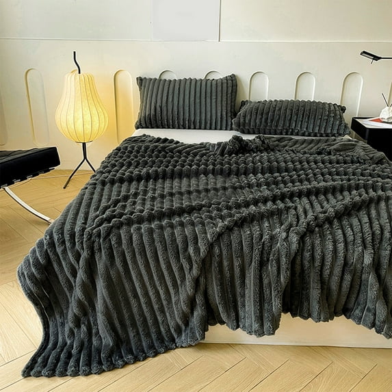 Home Fleece Throw Blanket for Couch or Bed, Flannel Fleece Throw Blanket Lightweight Warm And Soft Striped Couch And Bed Blanket Cozy Microfiber Ribbed Sofa Decor For All Season