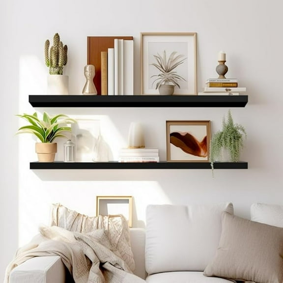 Home Floating Shelves, 36 Inch Wall Shelf Set of 2, Hanging Shelf with Invisible Brackets, Wall Dr for Bathroom, Bedroom, Living Room, Kitchen Storage, Classic Black
