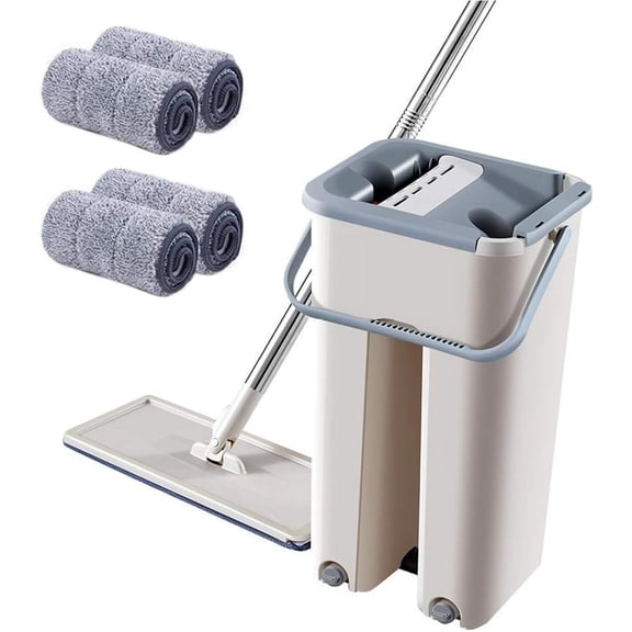 Home Floor Cleaning System, Microfiber Squeeze Mops For Wet And Dry Use, Dehydrartion Bucket Set And Hands-Free Squeezing, Automatic Rebound Mechanism, Durable Stainless-Steel