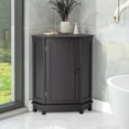 thumbnail image 1 of Home Floor Corner Storage Cabinet, Bathroom Standing Storage Cupboard with Door and 3-Tier Shelves, Space Saving Triangle Cabinet, Modern Storage Organizer for Bedroom Living Room, Brown, D8837, 1 of 10