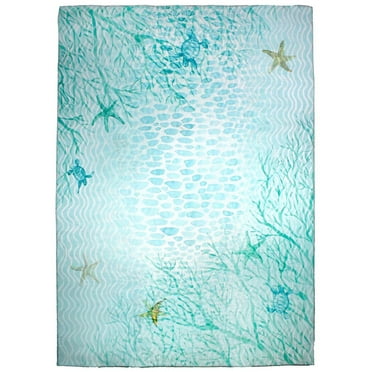 Home Floor Decorative Polyester Rectangle Coral Sea Aqua Rug  - 5' X 7'