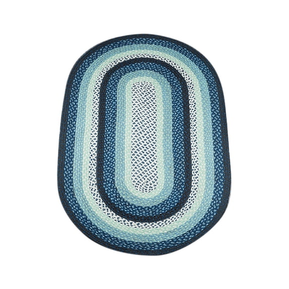 Home Floor Mat Jute C-312 Blueberry, Creme Braided Rug, Oval 3' x 5'