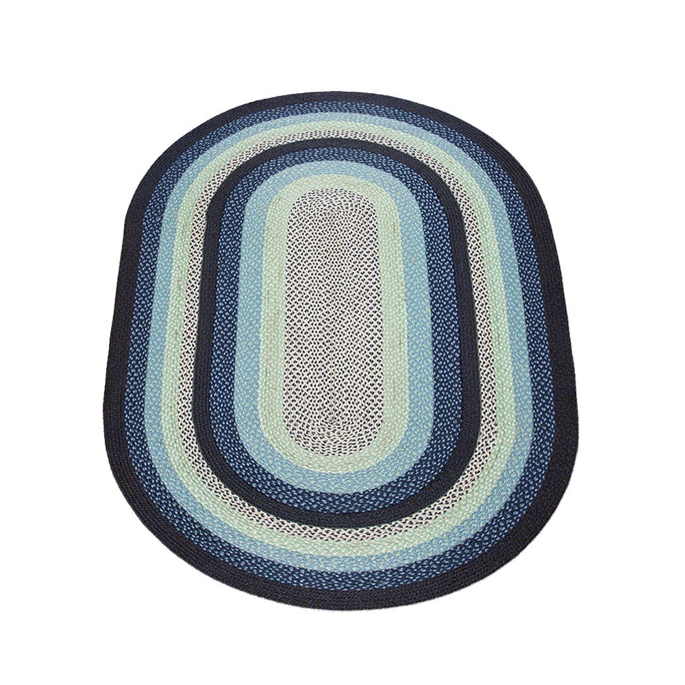 Home Floor Mat Jute C312 Blueberry, Creme Braided Rug, Oval 5' x 8