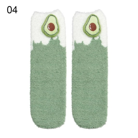 Home Floor Sock Fruits Warm Coral Fleece Autumn Winter Tube Sock Embroidery Cute 04