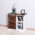 thumbnail image 1 of Home Floor Storage Cabinet, SYNGAR Sliding Door Accent Cabinet W/ Adjustable Shelf, Modern Free Standing Storage Cabinet, Kitchen Buffet Cupboard for Living Room Bedroom Entryway, White & Brown, D3526, 1 of 10