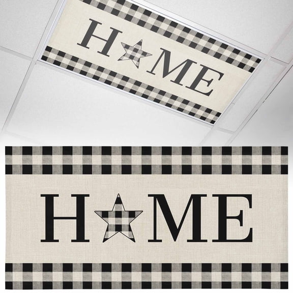 Home Fluorescent Light Covers Retro Country Black Plaid Linen Texture Magnetic Light Filters Ceiling Lighting Panel Shade for Classroom Office Home 2 x 4 ft, 1 Pack