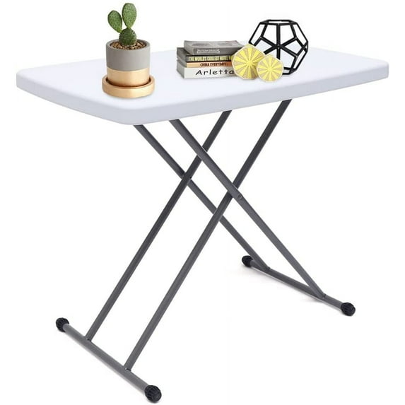 Home Folding Adjustable Height Table, Indoor/Outdoor TV Tray and Lightweight Dinner Table with X Legs and Hard Plastic Top
