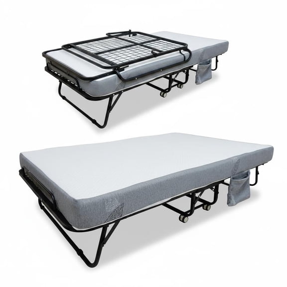 Home Folding Bed with 10cm Memory Foam Mattress, Portable Rollaway Guest Bed for Adults, Space-Saving Fold Up Bed with Locking Wheels, Sturdy Metal Frame for Home Office Apartment