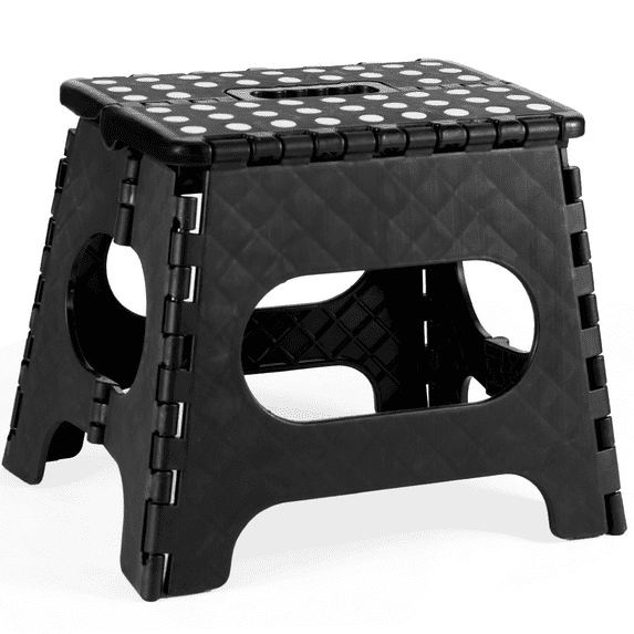 Home Folding Step Stool - Foot Stool with 11 Inch Height - Holds Up to 300 lbs - Lightweight Plastic Foldable Step Stool for Kitchen, Bathroom & Living Room, Black