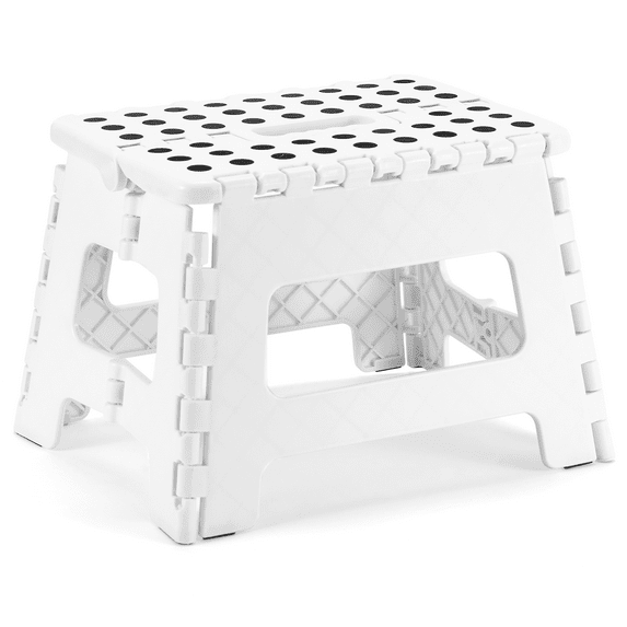 Home Folding Step Stool - Foot Stool with 9 inch Height - Holds up to 300 lbs - Lightweight Plastic Foldable Step Stool for Kitchen, Bathroom & Living Room, White