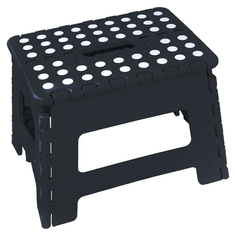 Lexi Home Small 9 Foldable Space Saving Step Stool Black