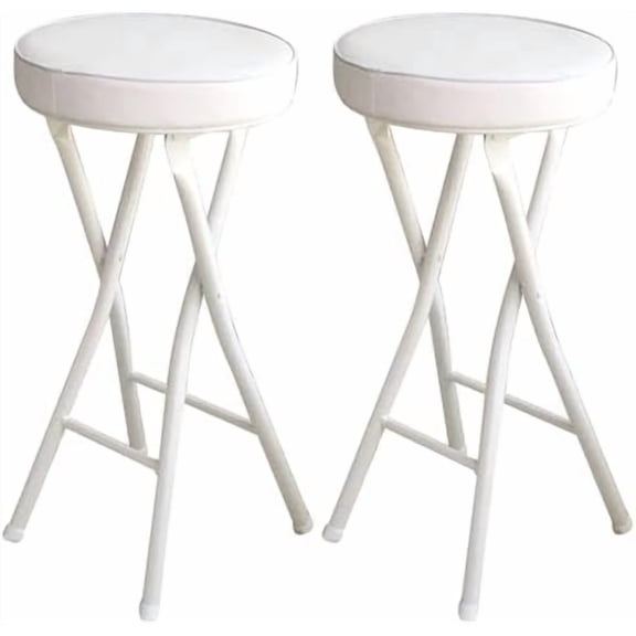 Home Folding Stool Set of 2 Heavy Duty 24 Inch Collapsible Padded Round Stool with 300 Pound Capacity for Dorm, Rec Room or Gameroom - White$$Furniture