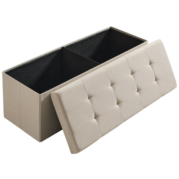 Home Folding Storage Ottoman, 43 Inch Extra Large Storage Bench with Lid, Foot Rest Stool for Bedroom, Living Room, Entryway, Tufted Linen Upholstered - Beige