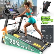 Home Folding Treadmill with 20% Auto Incline,18" Wide Belt Treadmills, 12MPH 5.15HP Brushless Incline Treadmill for Home, 400LBS Foldable Treadmills with Screen & APP & Heart Rate,