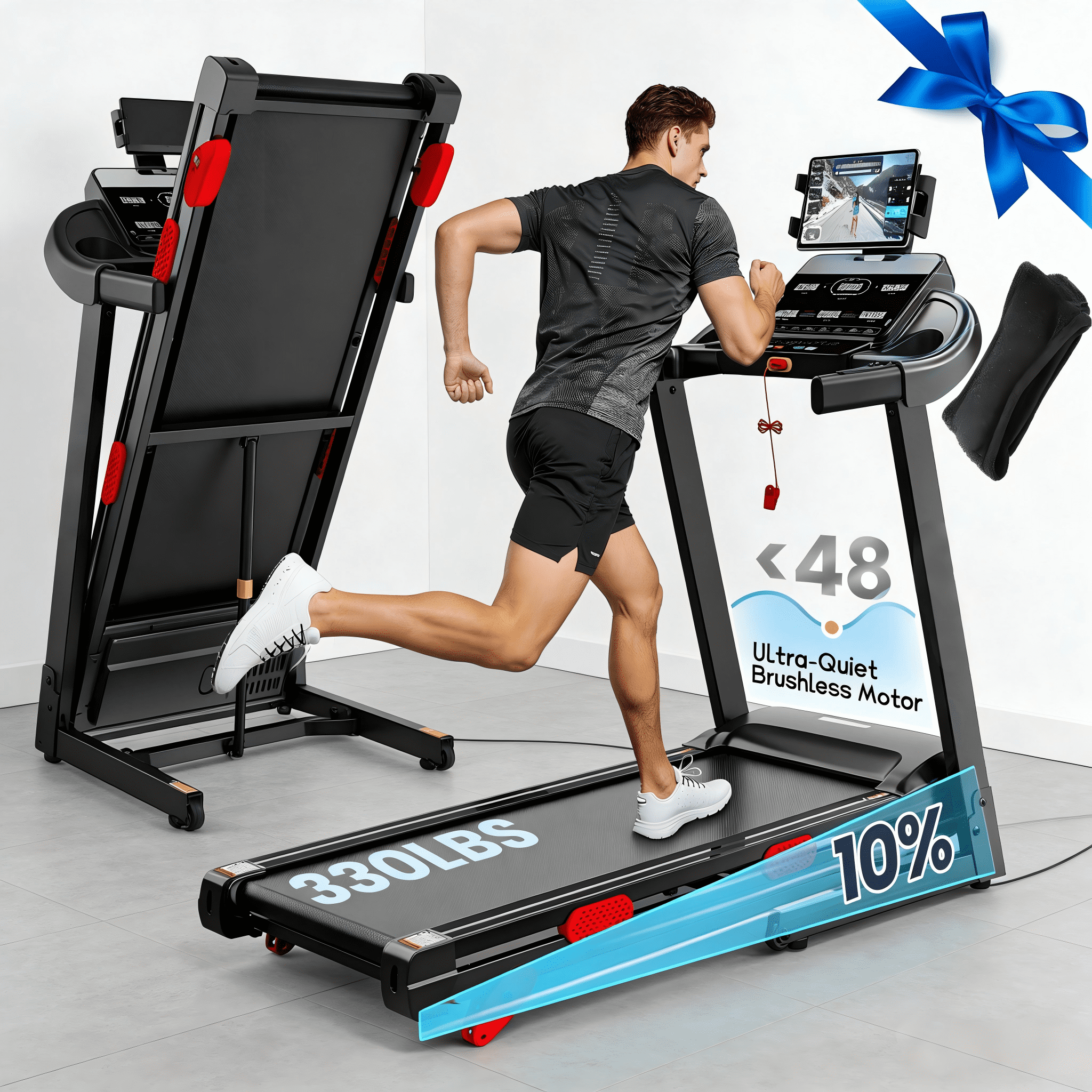 Home Folding Treadmill with 10% Incline, 0.6–9 MPH Speed, Ultra Quiet Brushless Motor, 330 lb Capacity
