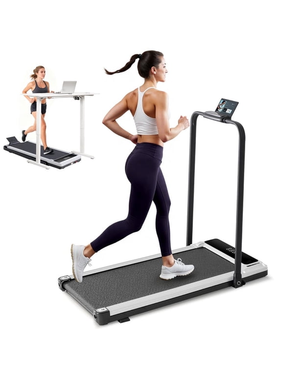 Treadmill with Handles, Small Treadmills Home, Portable Electric Treadmills for Home 300 lbs Capacity,Walking Pad Treadmill,Lightweight Folding Foldable Walking Pad with LED Display, Black