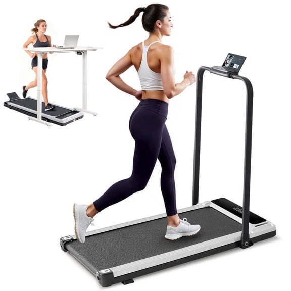 Treadmill with Handles, Small Treadmills Home, Portable Electric Treadmills for Home 300 lbs Capacity,Walking Pad Treadmill,Lightweight Folding Foldable Walking Pad with LED Display, Silver
