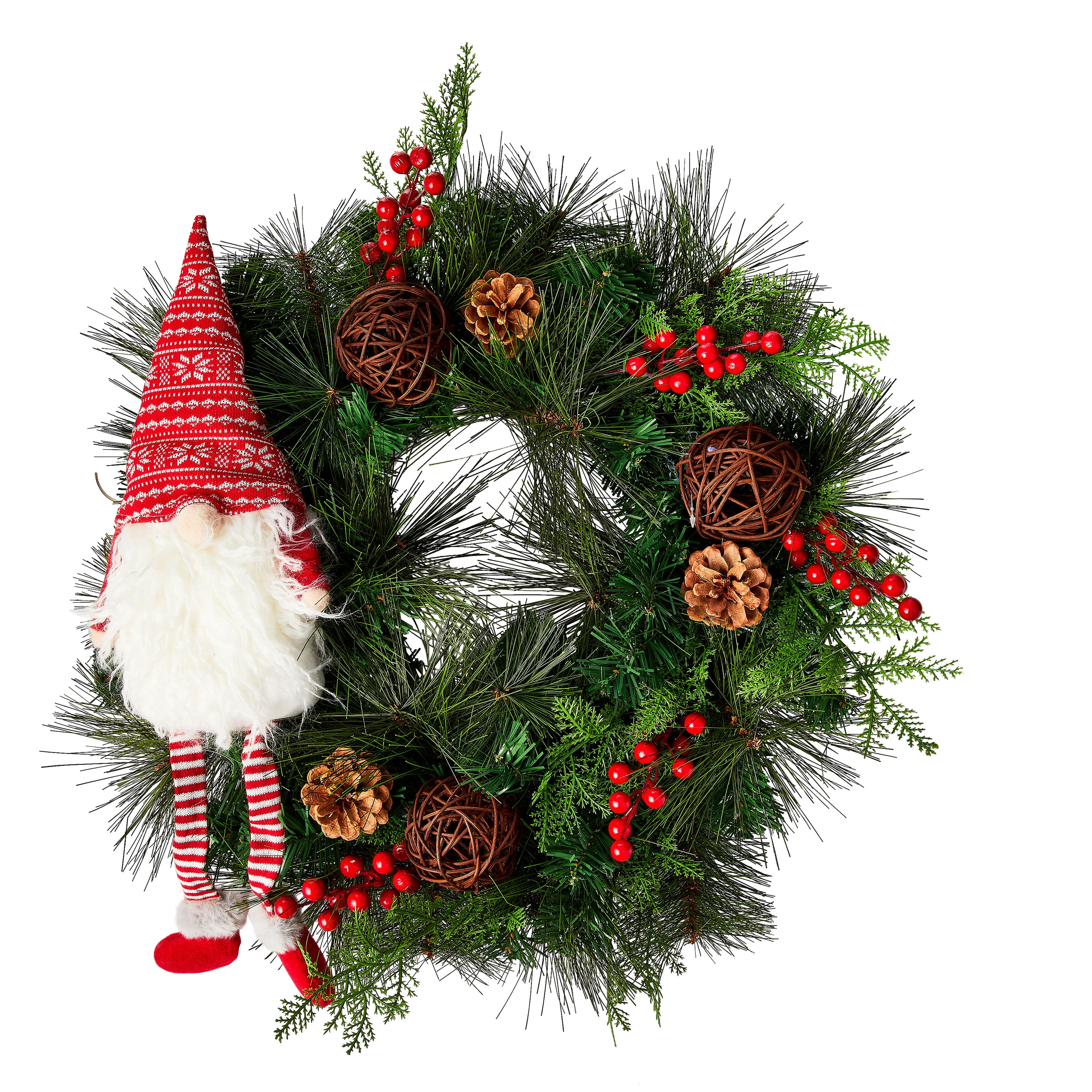 Home For Christmas Green and Red Gnome with Red Hat Un-Lit Wreath, 26 ...