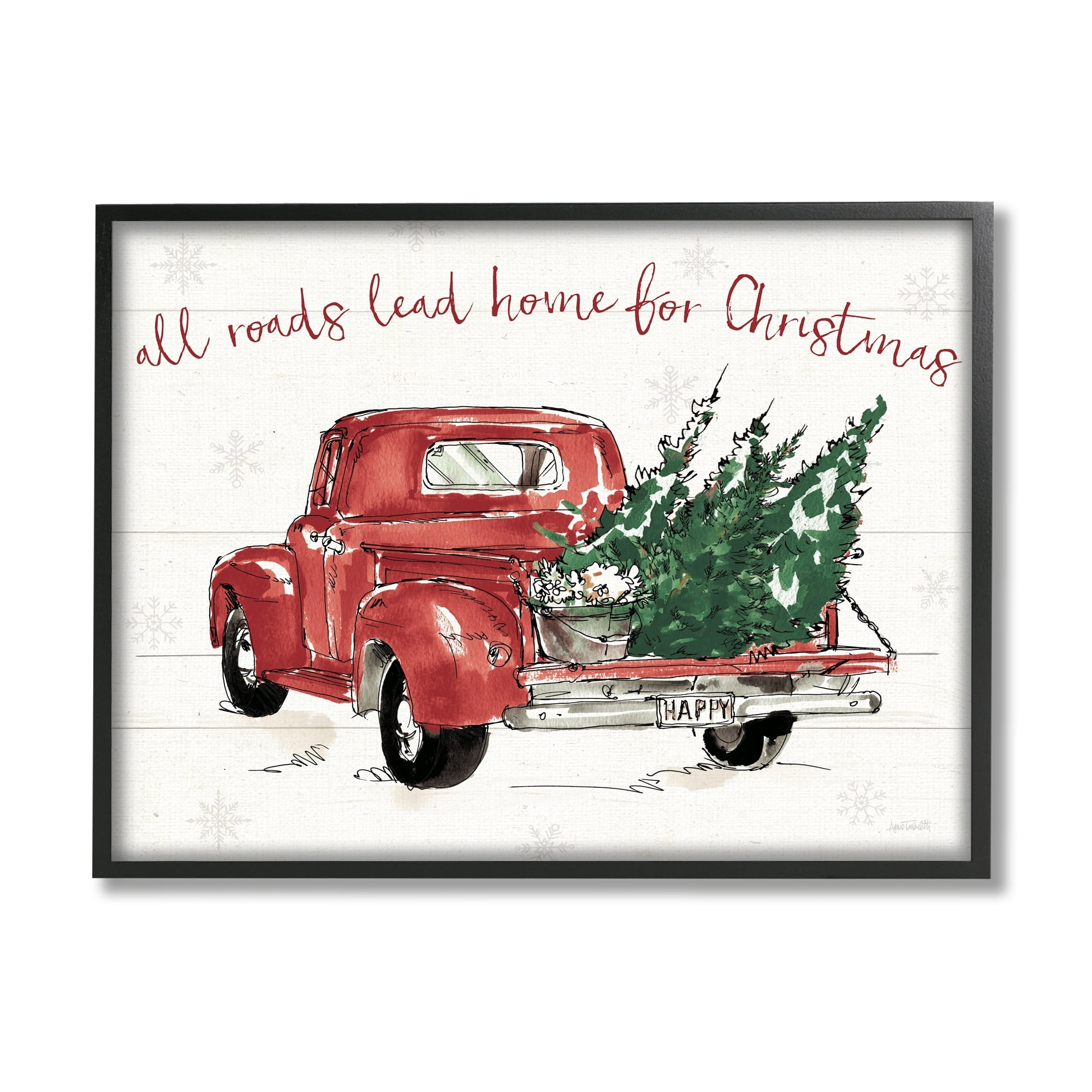 Home For Christmas Inspirational Trees in Red Truck Transportation Graphic Art Framed Art Print Wall Art