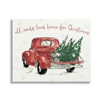 Home For Christmas Inspirational Trees in Red Truck Transportation Graphic Art Gallery-Wrapped Canvas Print Wall Art
