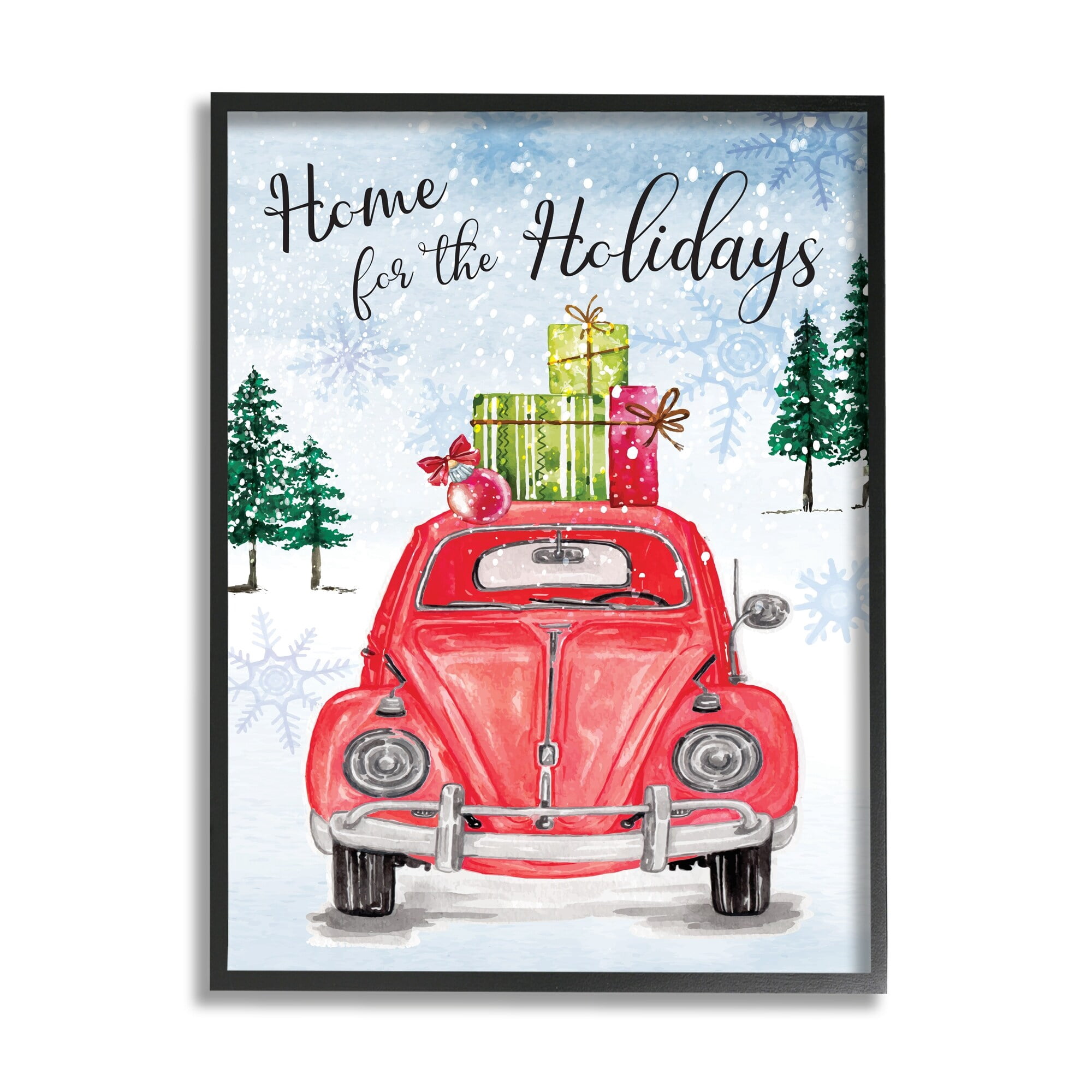 Home For Holidays Antique Car Carrying Christmas Gifts Transportation Graphic Art Framed Art Print Wall Art