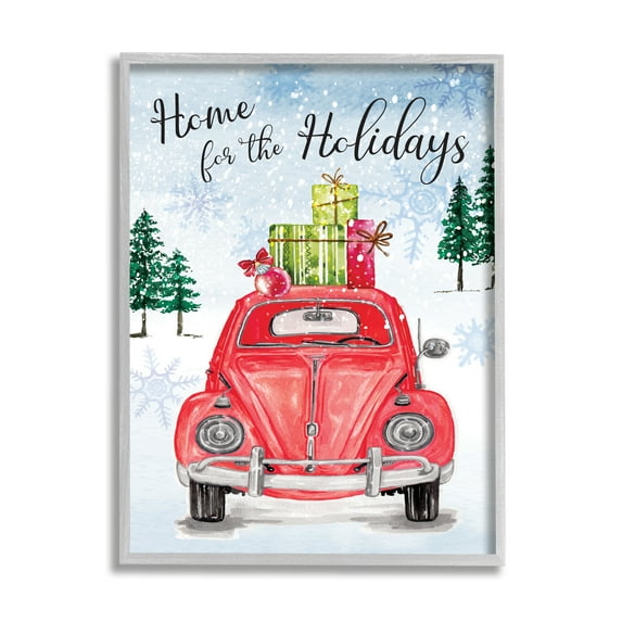 Home For Holidays Antique Car Carrying Christmas Gifts Transportation Graphic Art Framed Art Print Wall Art