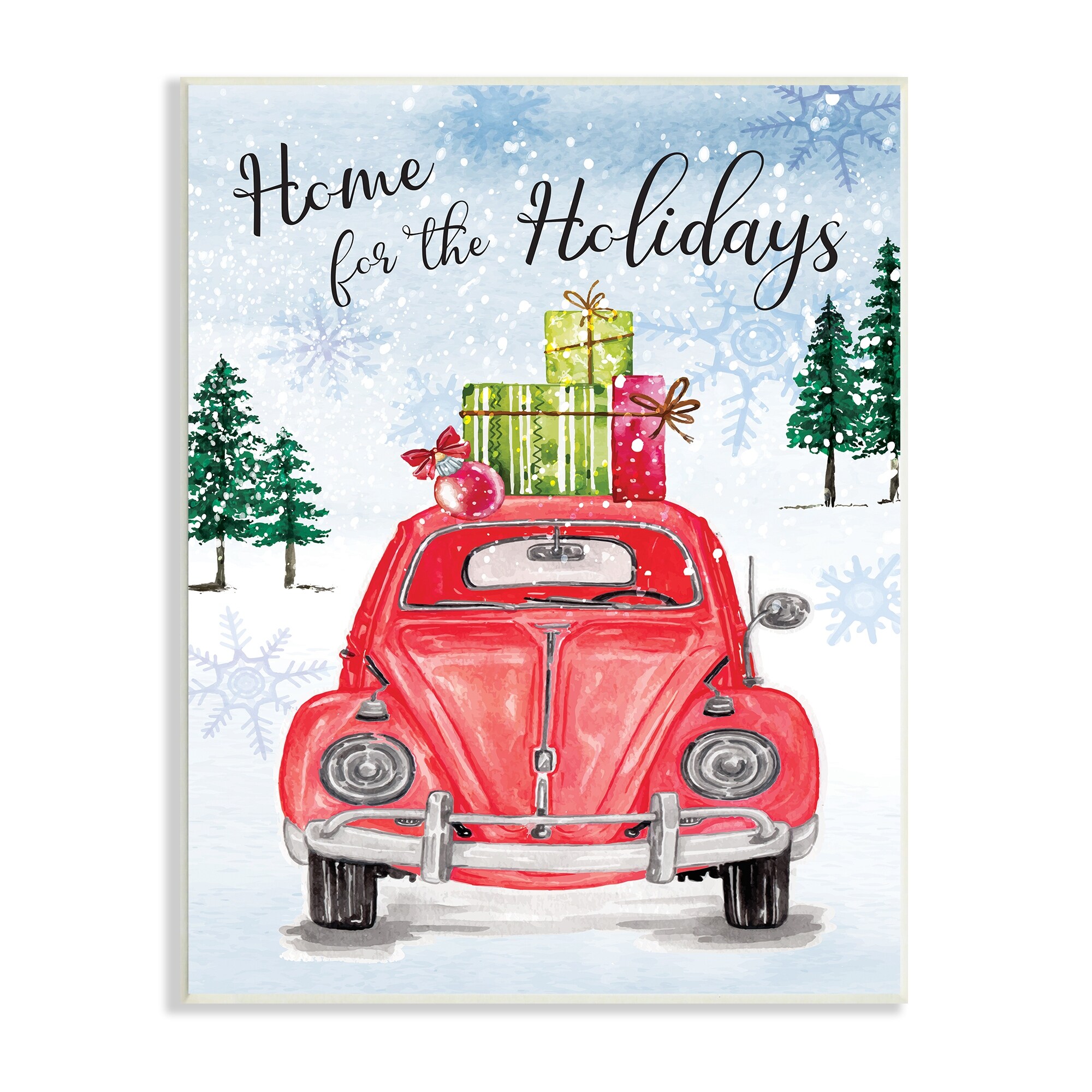 Home For Holidays Antique Car Carrying Christmas Gifts Transportation Graphic Art Unframed Art Print Wall Art