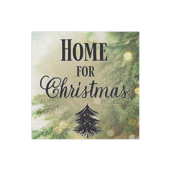 Home For Holidays Soft Green Pine Bough 12 x 12 Wood Wall Sign Plaque