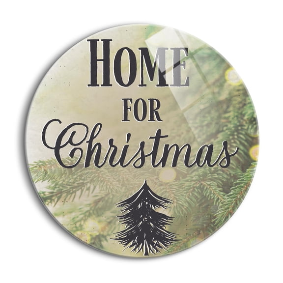 Home For Holidays Soft Green Pine Bough 24 inch Glass Round Wall Hanging Sign