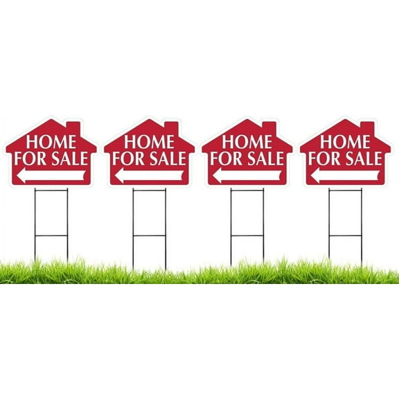 Home For Sale House Shaped Sign Kit with Stands - 4 Pack (Includes 4 signs and 4 stands) (Home for Sale 4 Pack)