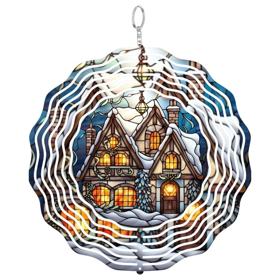 Home For The Holidays Scene 3D Wind Spinner Kinetic Metal Hanging Winter Housewarming Gift Round