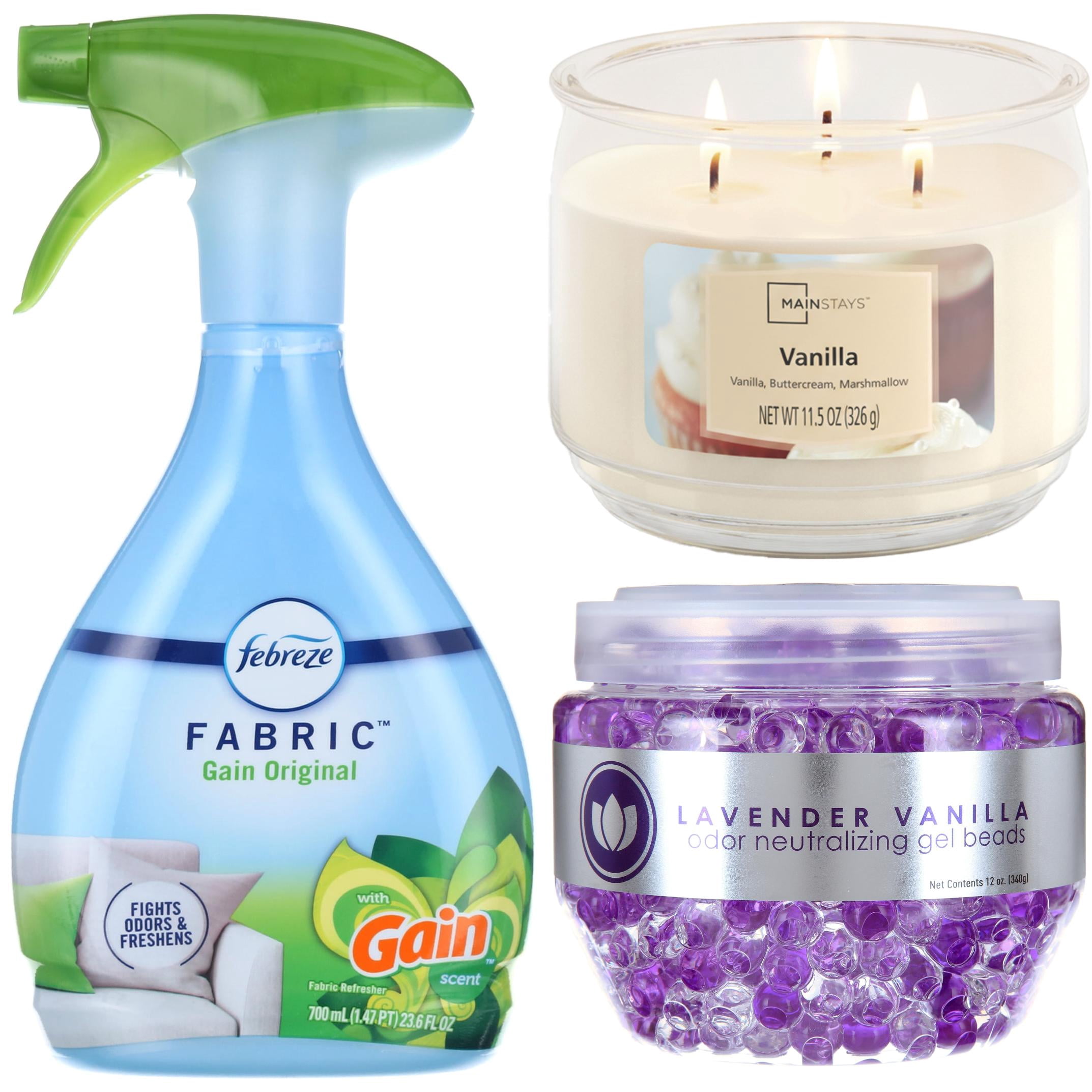 Home Freshness Bundle with Febreze Fabric Spray, Vanilla 3-Wick Candle & Lavender Vanilla Gel Beads