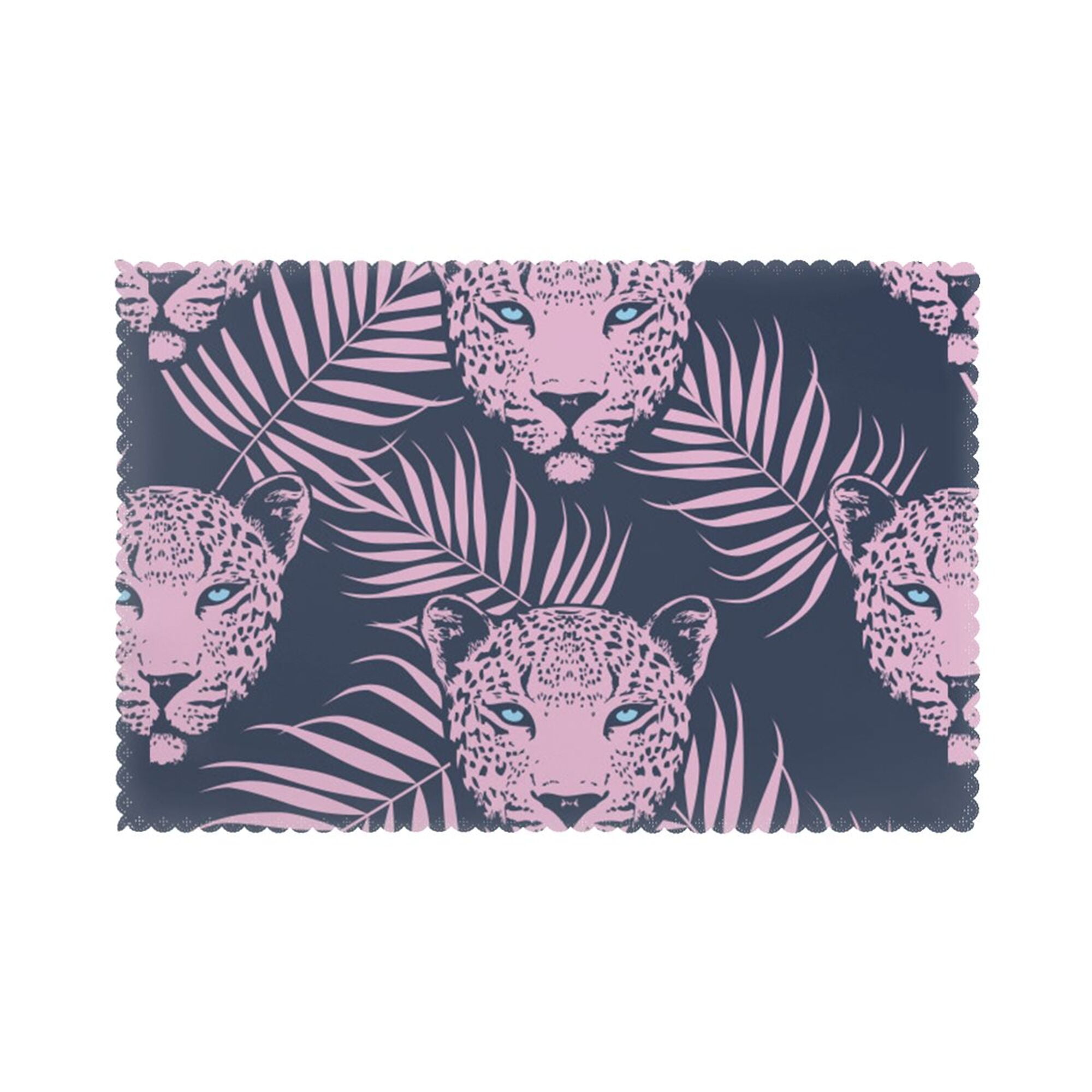 Home Full Seal Guard Palm Leaves And Pink Leopard Patterned Placemats