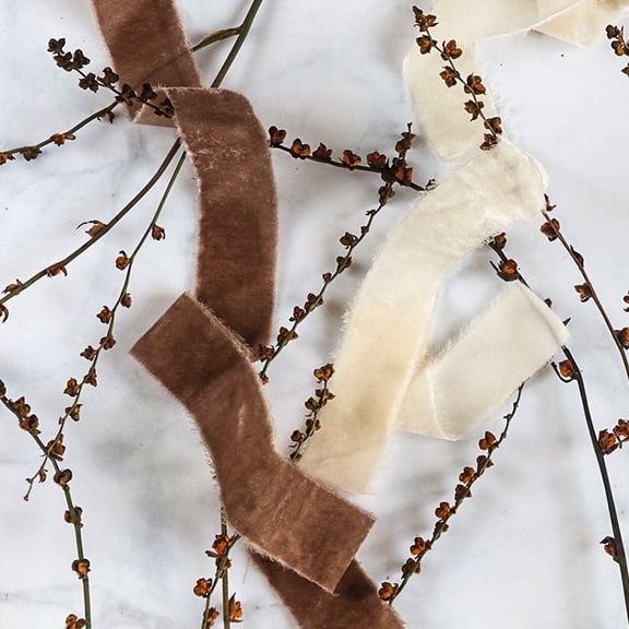 Home Furnishing Decoration Bridal Bouquet Wedding Vintage Velvet Ribbon Raw Edge Frayed Ribbon Silk Velvet Ribbon Chirtsmas Tree Ribbon