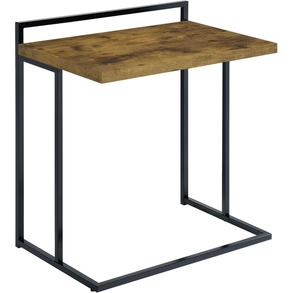 Home Furnishings - Engineered Wood and Chrome Metal - 23.5 Inch Rectangular C-Shaped Sofa Side Table with Open Base - Living Room