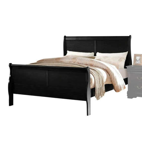 Home Furnishings Twin Size Sleigh Bed Frame, Rustic Wood Platform Bed with Drawer, Box Spring Needed, Black
