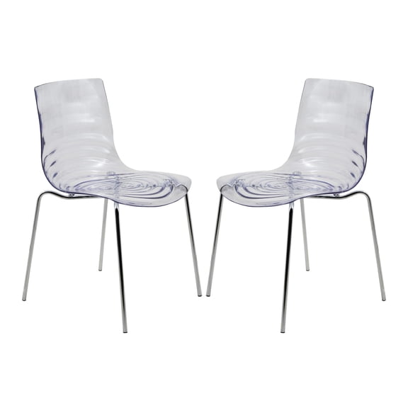 LeisureMod Astor Modern Rain Drop Design Dining Chair in Clear Set of 2