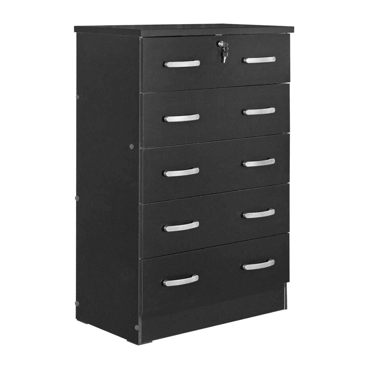 Home Furniture Cindy 4 Drawer Chest Wooden Dresser with Lock - Black